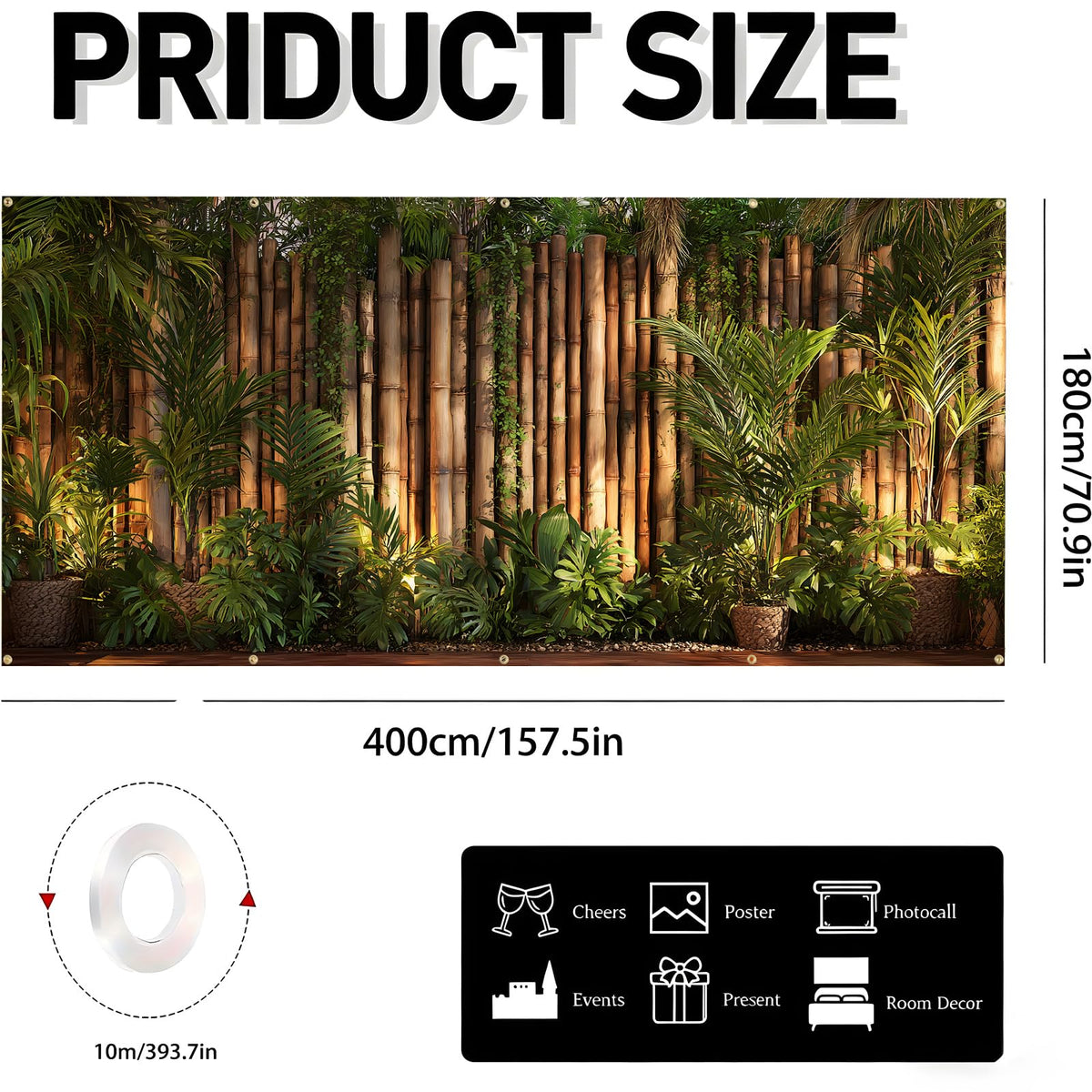 Garage Door Banner Cover 6x13 ft (Bamboo fence green plant wall)