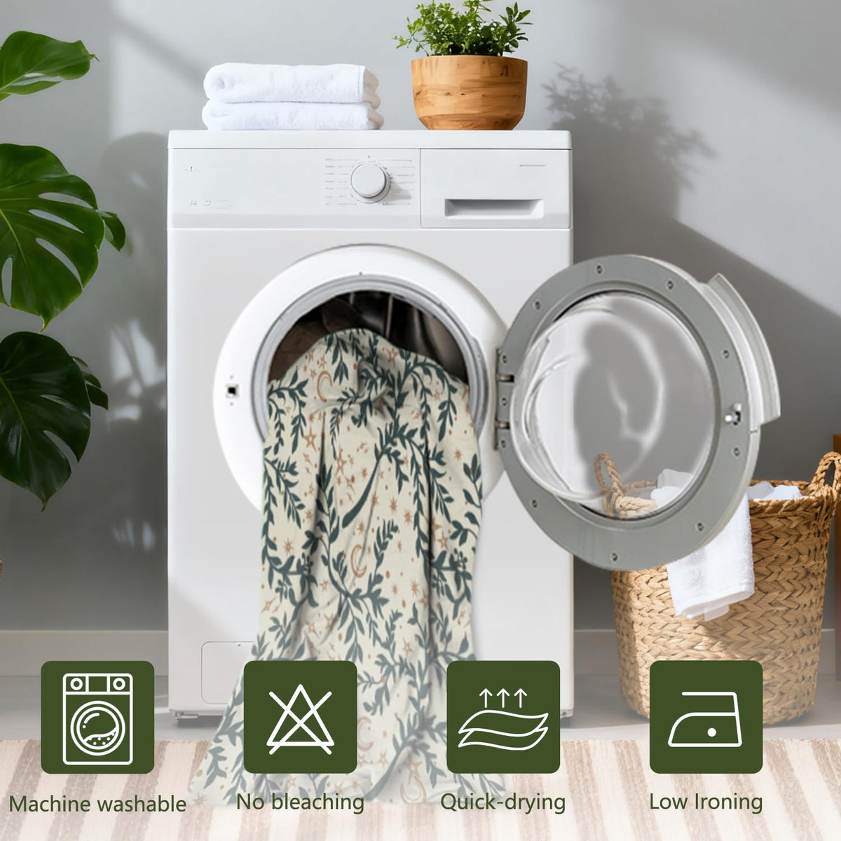 Boho Shower Curtain 71x74 Inch (Botanical and Moon)
