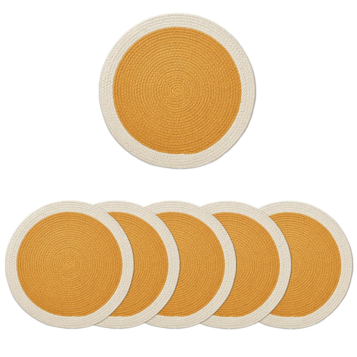 Placemats Round Cotton Dining Table Mats 13" (Yellow & Off White / 13" (Set of 6))