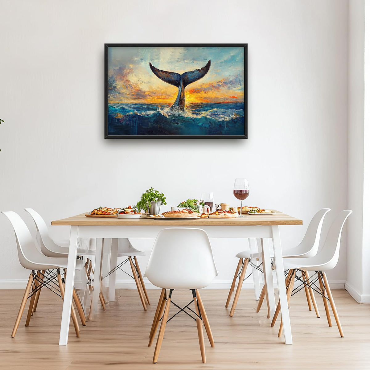 Extra Large Whale Tail Framed Wall Art for Living Room (36"L x 24"W / Whale Tail)
