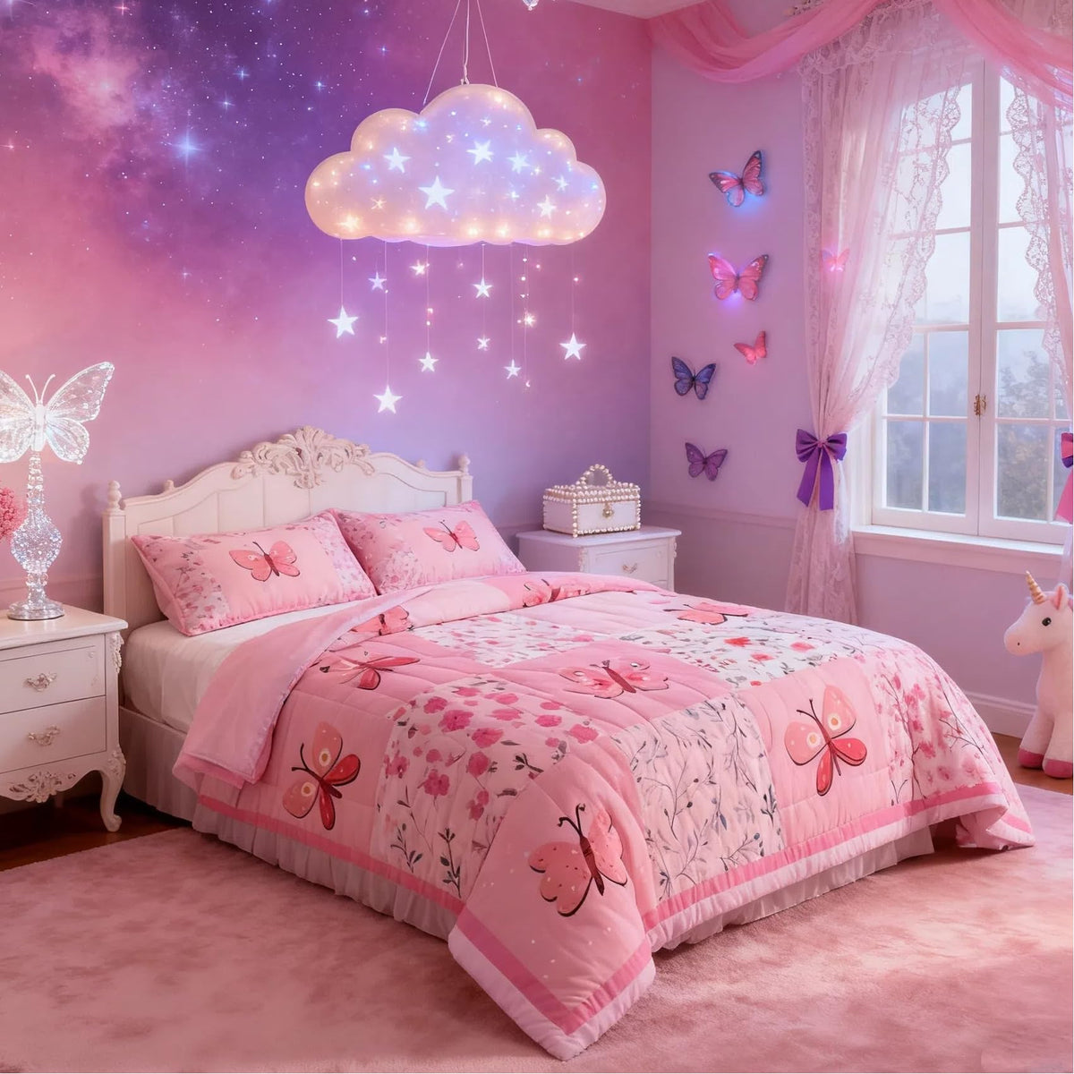 Girls Pink Comforter Set Twin Size 3 Pcs for Kids Boys Girls (Multi 821 / Twin)