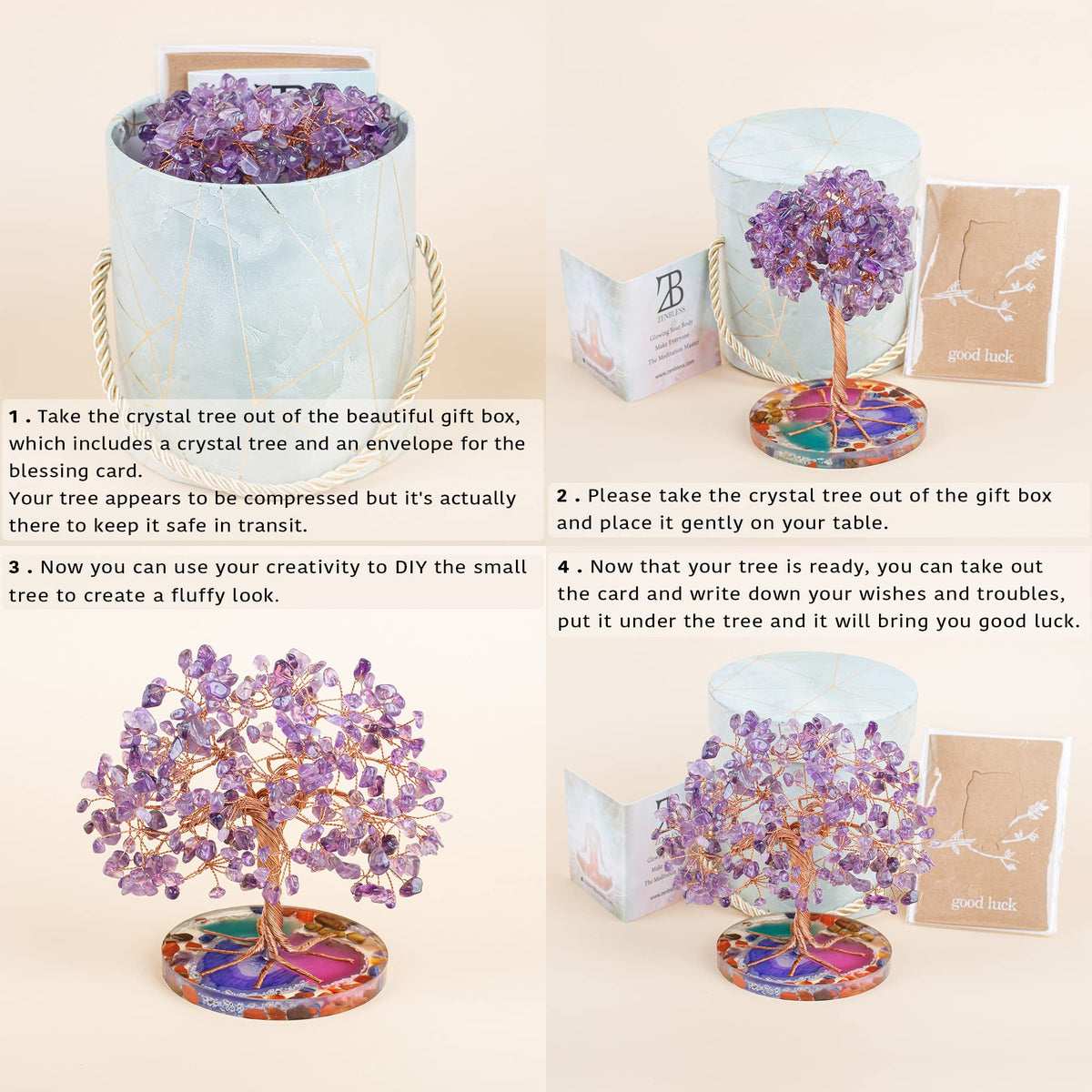 7 Chakra Healing Crystal Stones Tree (Purple)