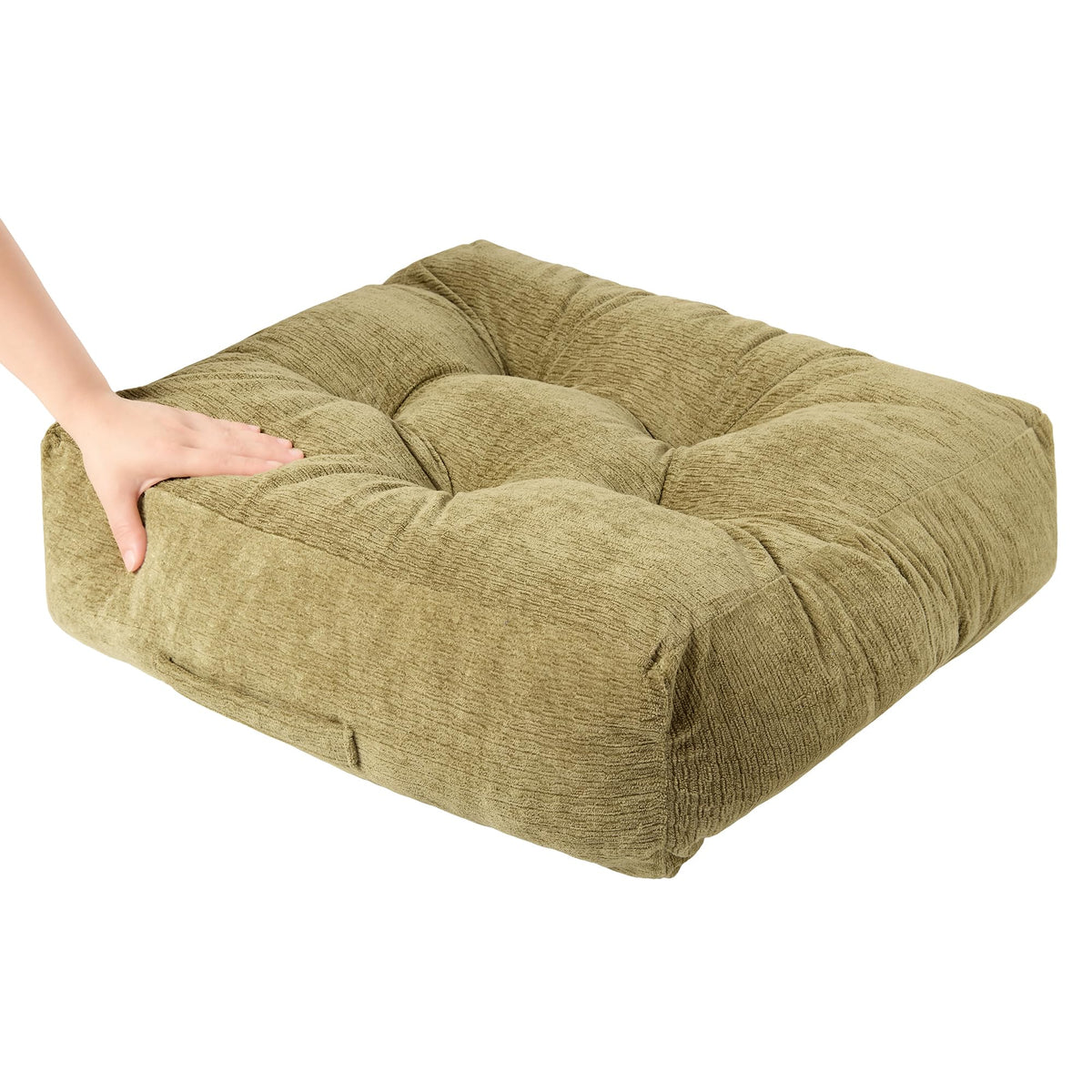 Floor Pillow Cushion for Adults Sitting (22 x 22 x 6 inches / Square Light Army Green)