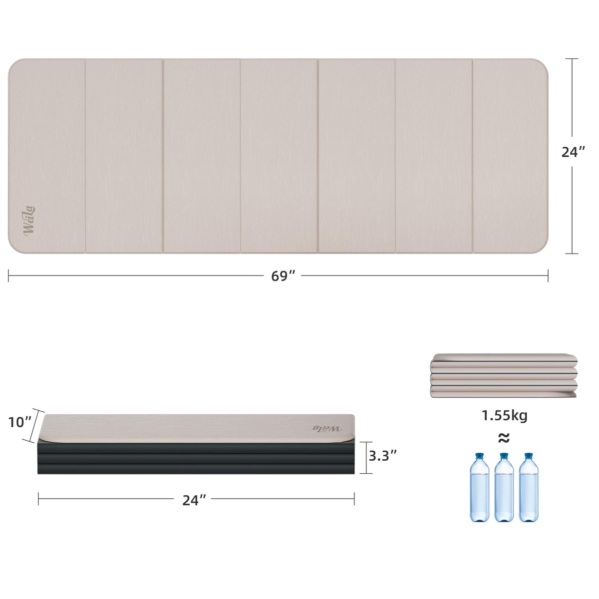 1 2 Inch 70"x24" Foldable TPE Yoga Mat (Light Coffee)