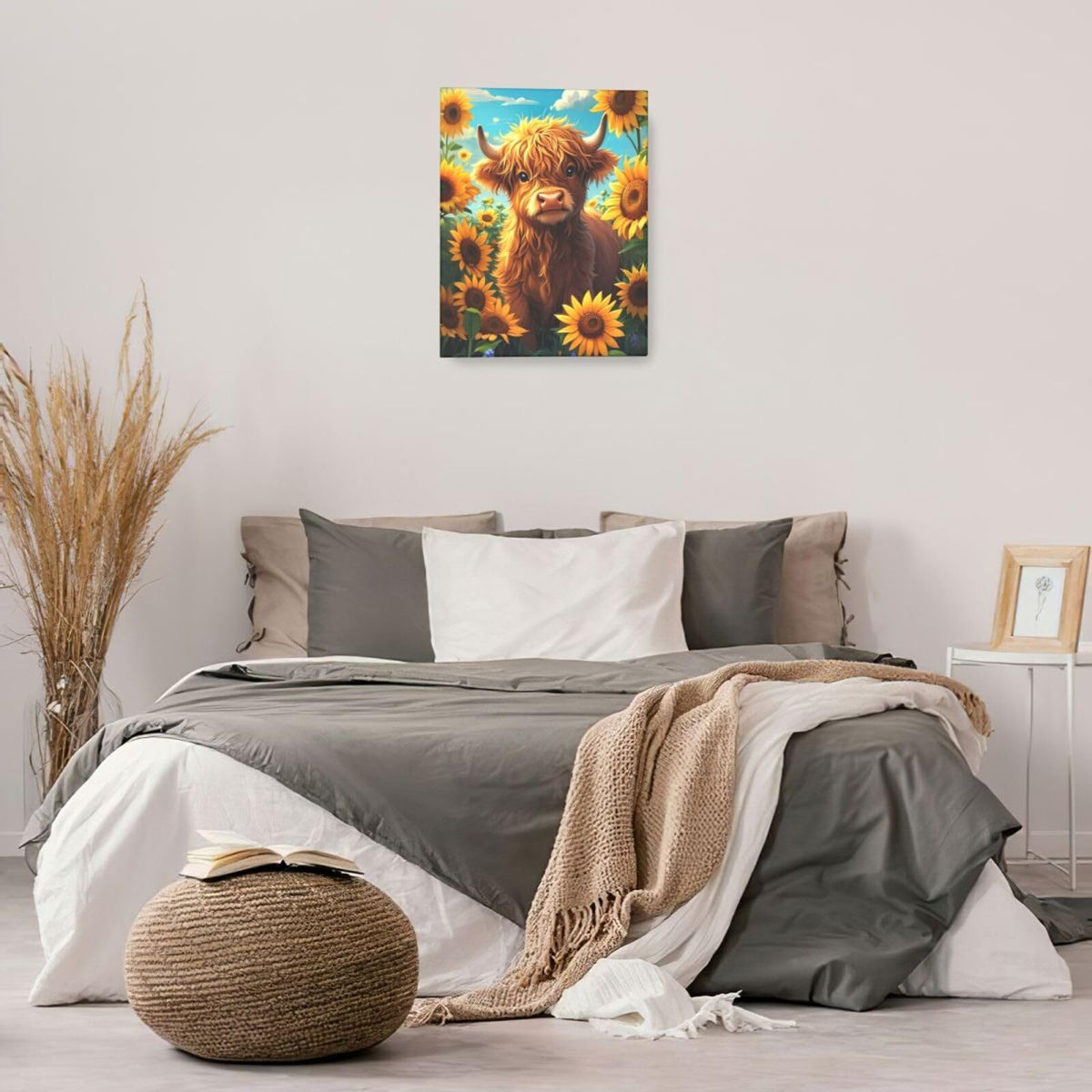Rustic Country Highland Cow Wall Art For Kids Cow Sunflower Nursery Canvas Wall Decor Farm Animal Pictures Paintings Prints Cattle Artwork Framed Decorations For Bathroom Bedroom Living Room Office Gifts 16" x 20" (Highland Cow / 20"L x 16"W)