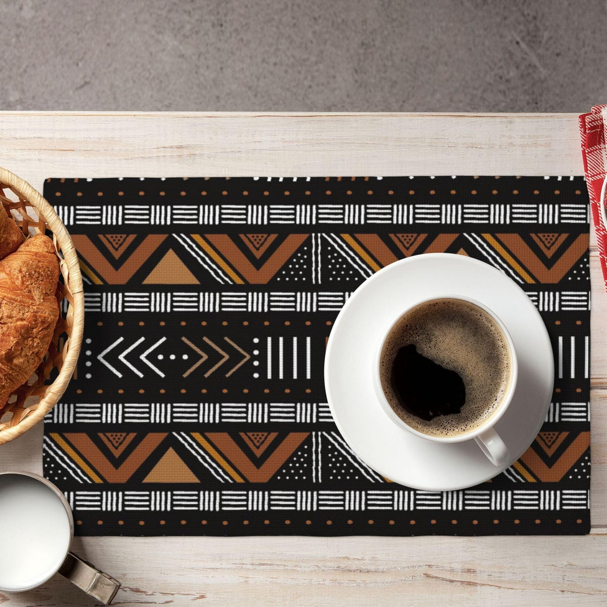 African Placemats Set of 6 Linen Washable 12x18 Inch (Black / 6PCS)