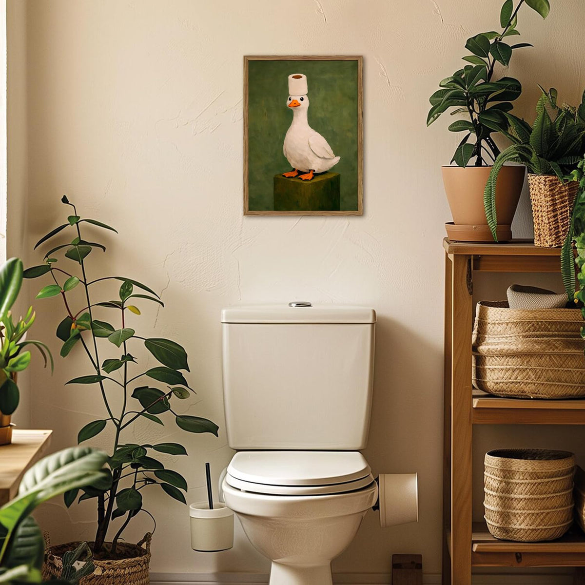 Framed Funny Bathroom Duck Canvas Wall Art (Duck / 24"L x 16"W)
