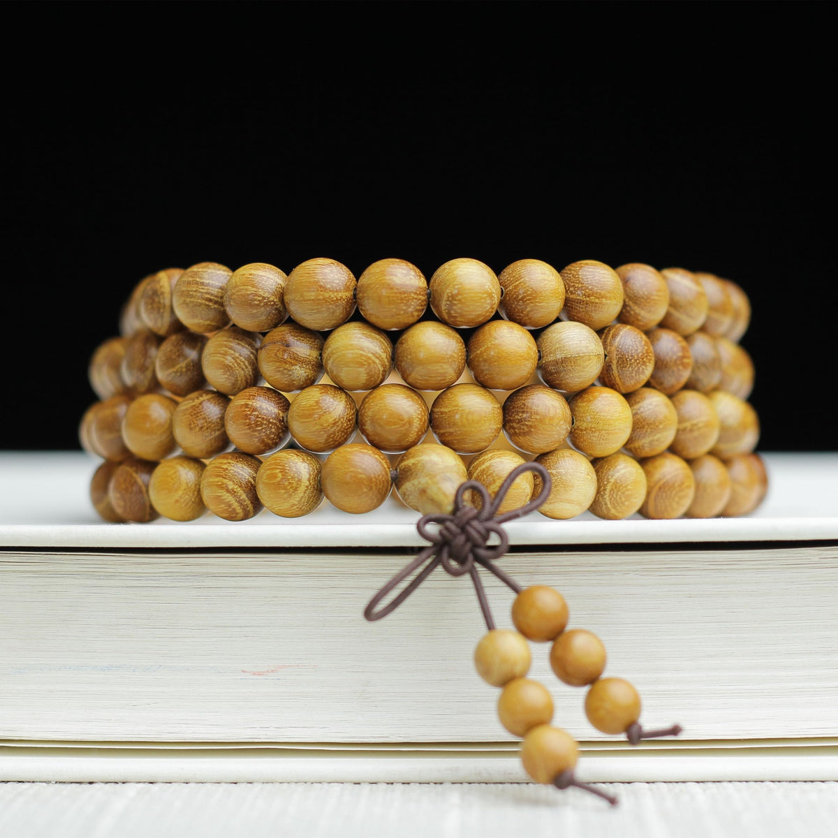 Unisex Natural Golden Sandalwood Mexican Bocote Wood Mala Prayer Bracelet Link Wrist Necklace Chain Beads (8mm 108 beads)