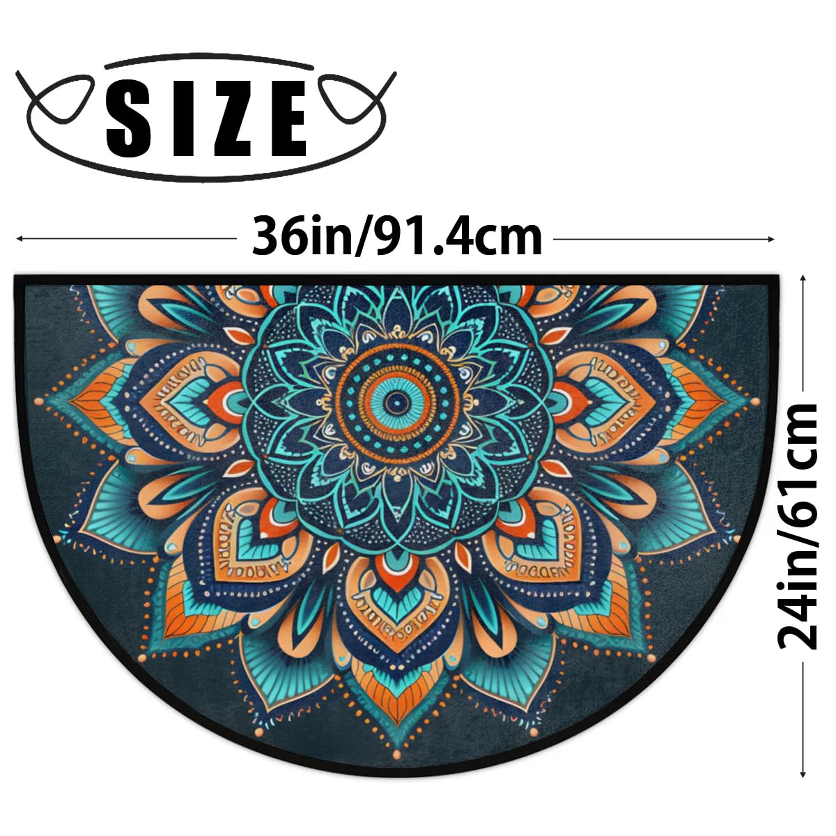Ethnic Mandala Half Round Door Mat Semi Moon Rug Fireplace Carpet Area Rugs (A:a-10)