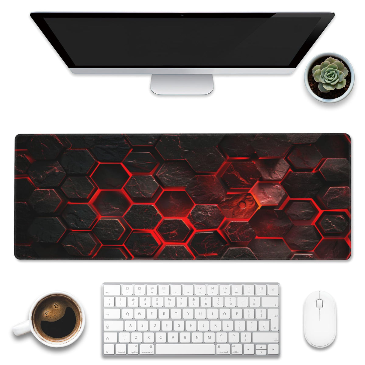 Large Gaming Mouse Pad for Desk (11.8" x 31.5" / Red Honeycomb Science Technology)