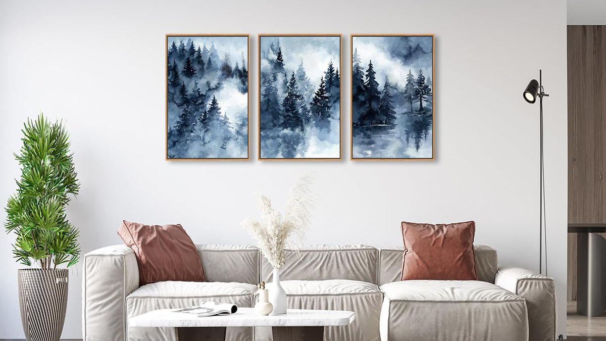 Foggy Forest Framed Wall Art (Blue Grey Foggy Forest / 36"L x 24"W)