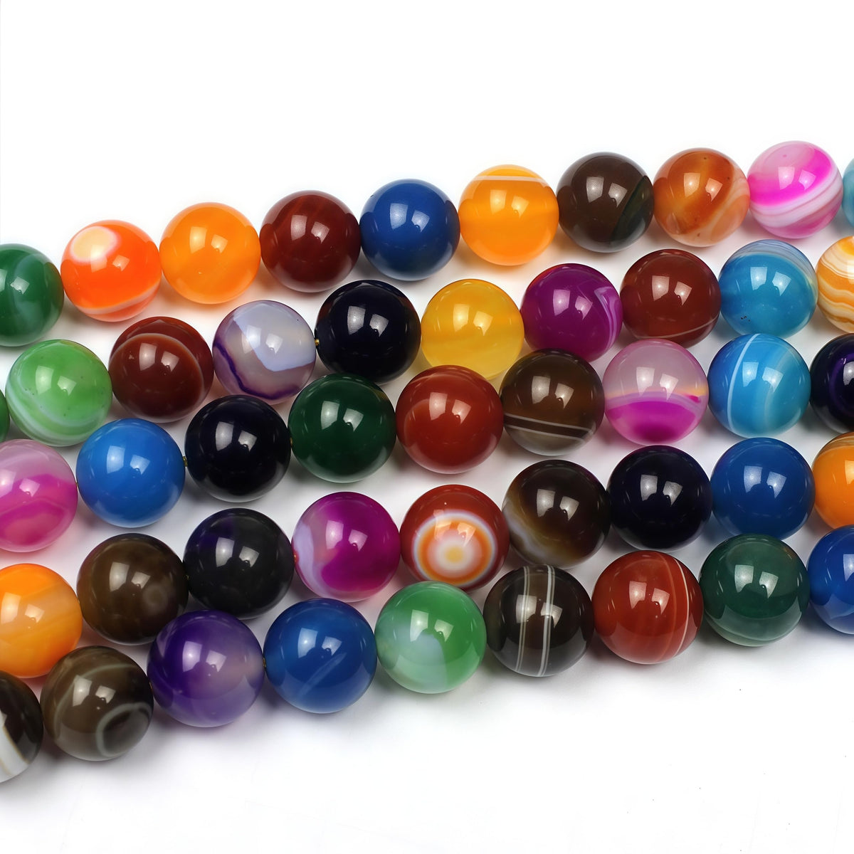 Natural Multicolor Stripe Agate Beads Round Loose Beads for Jewelry Making DIY Bracelet Necklace (Multicolor Stripe Agate / 12mm)