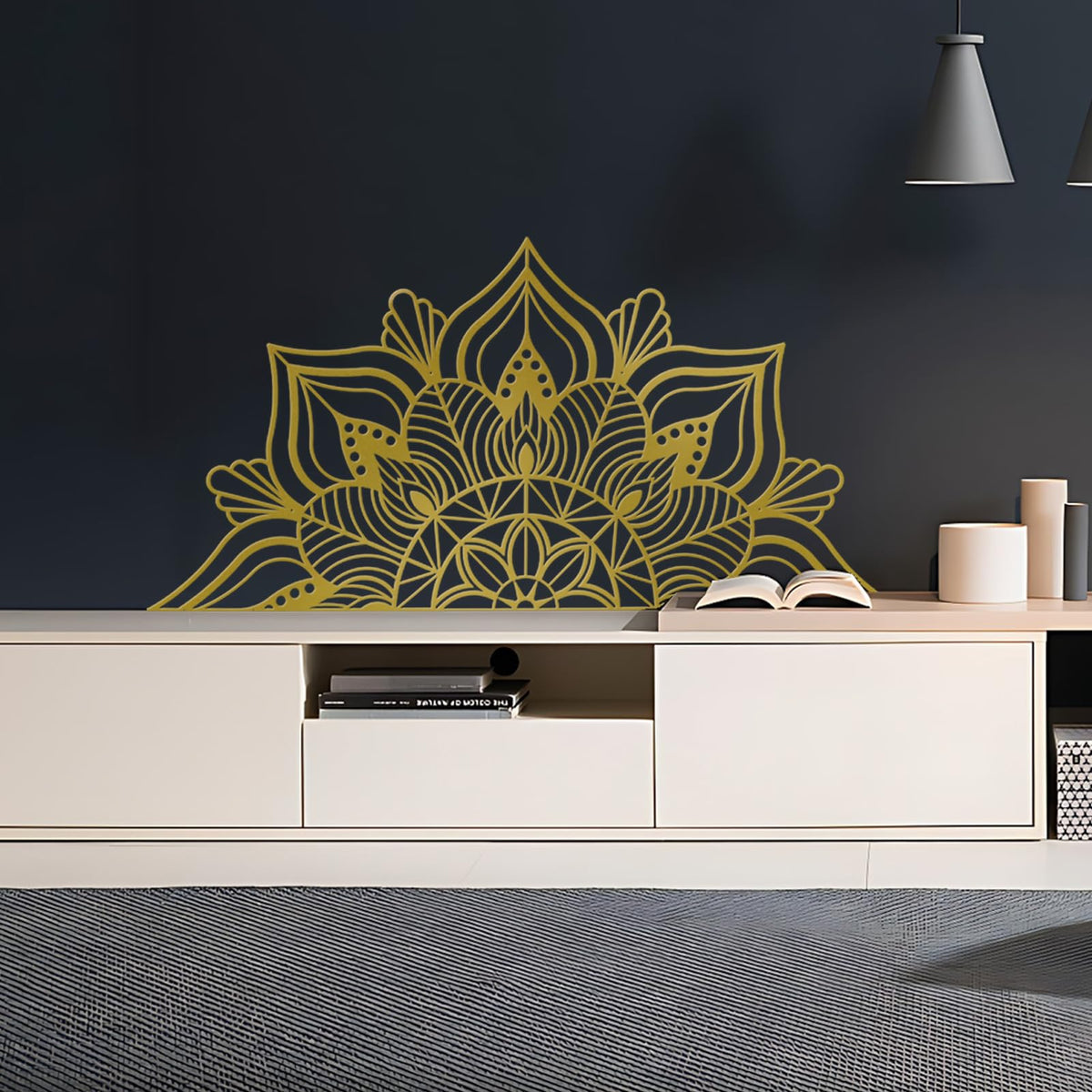 Gold Half Mandala Lotus Large Metal Wall Decor (59" x 29.5" / Gold)