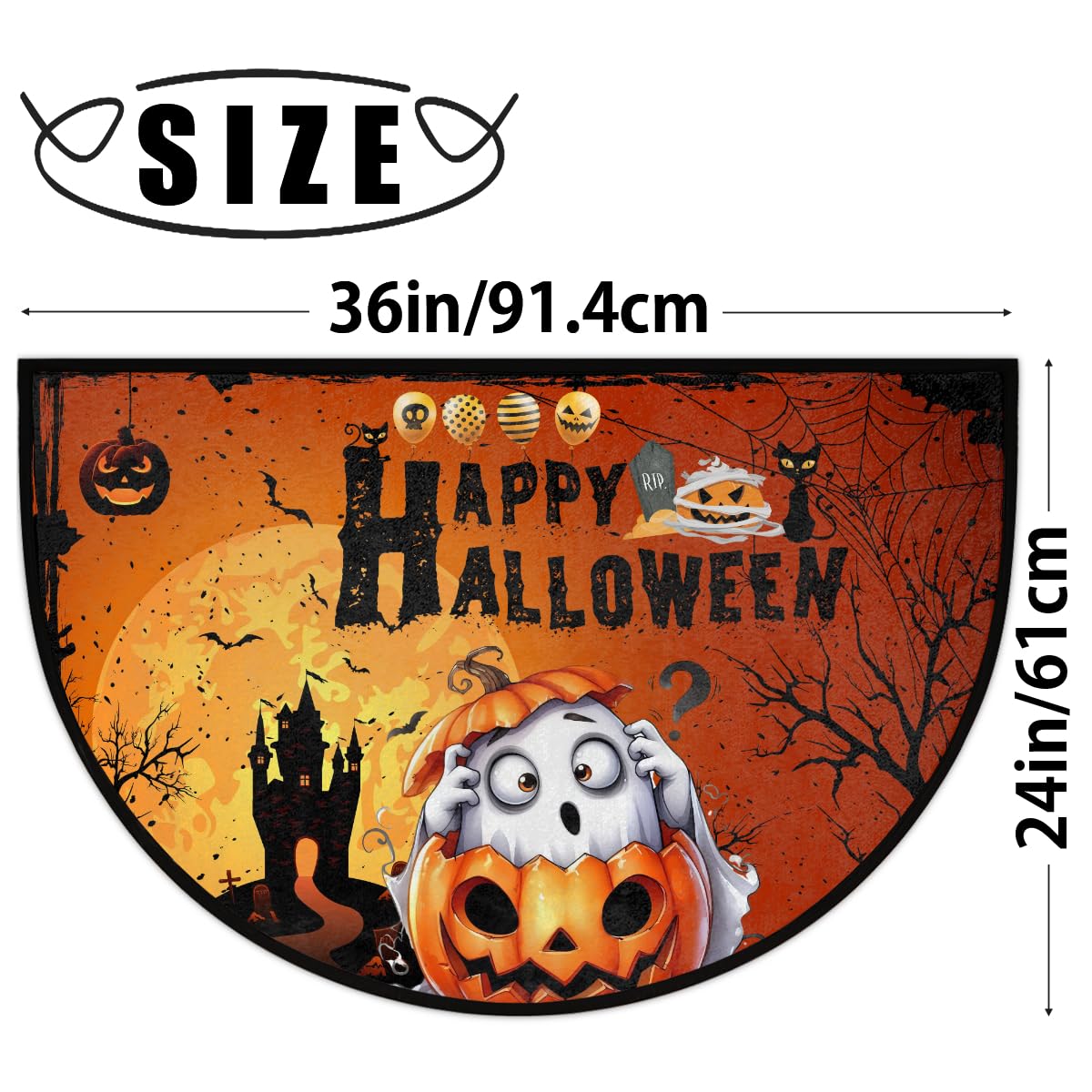 Halloween Ghosts Pumpkin Half Round Door Mat Non Slip Washable Halloween Semi Circle Area Rug Absorbent Soft Pumpkin Half Moon Rug Floor Mat for Indoor Kitchen Bathroom Patio Front Door Mat Decor (C1)