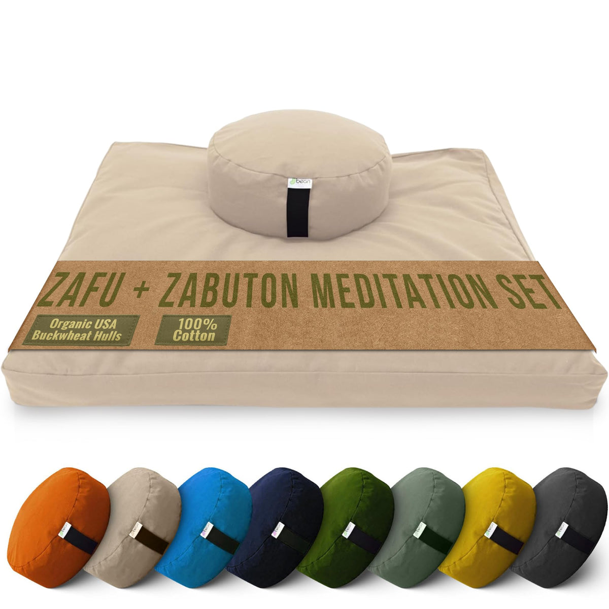 Round Zafu & Zabuton Yoga Meditation Cushion Set (Round Combo / Natural - 10oz Cotton Canvas)