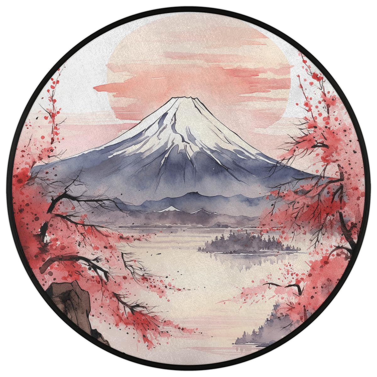 Japanese Style Art Print Round Area Rug 3Ft Circle Carpet Floor Mat (3 ft / Art Print)