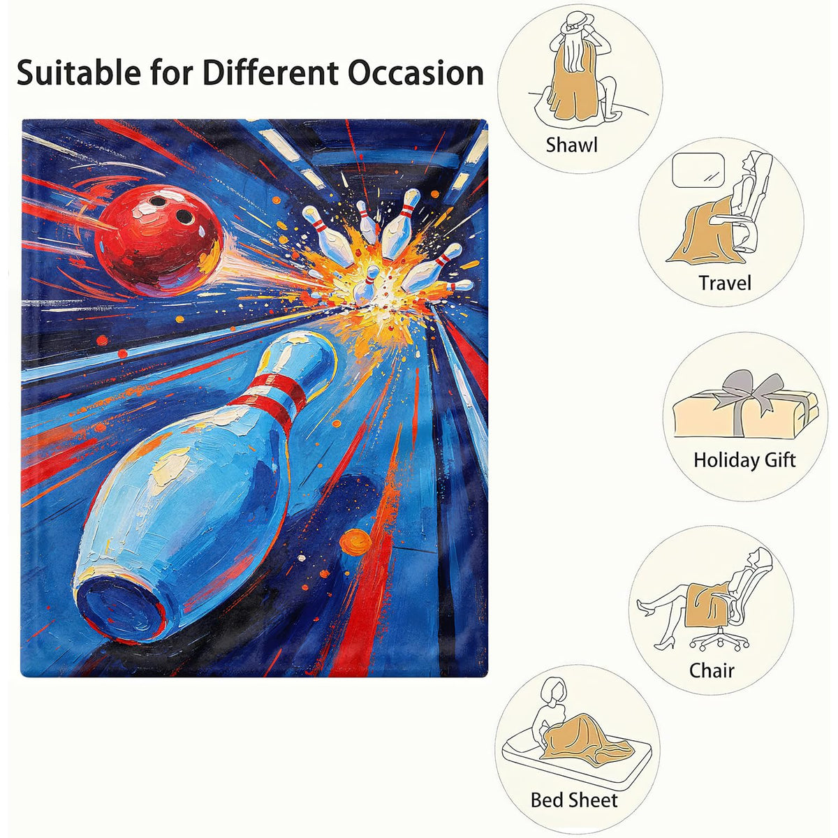 Bowling Fleece Throw Blanket Sports Blanket Gifts Room Decor 60"x80" (Bowling / 60"X80")