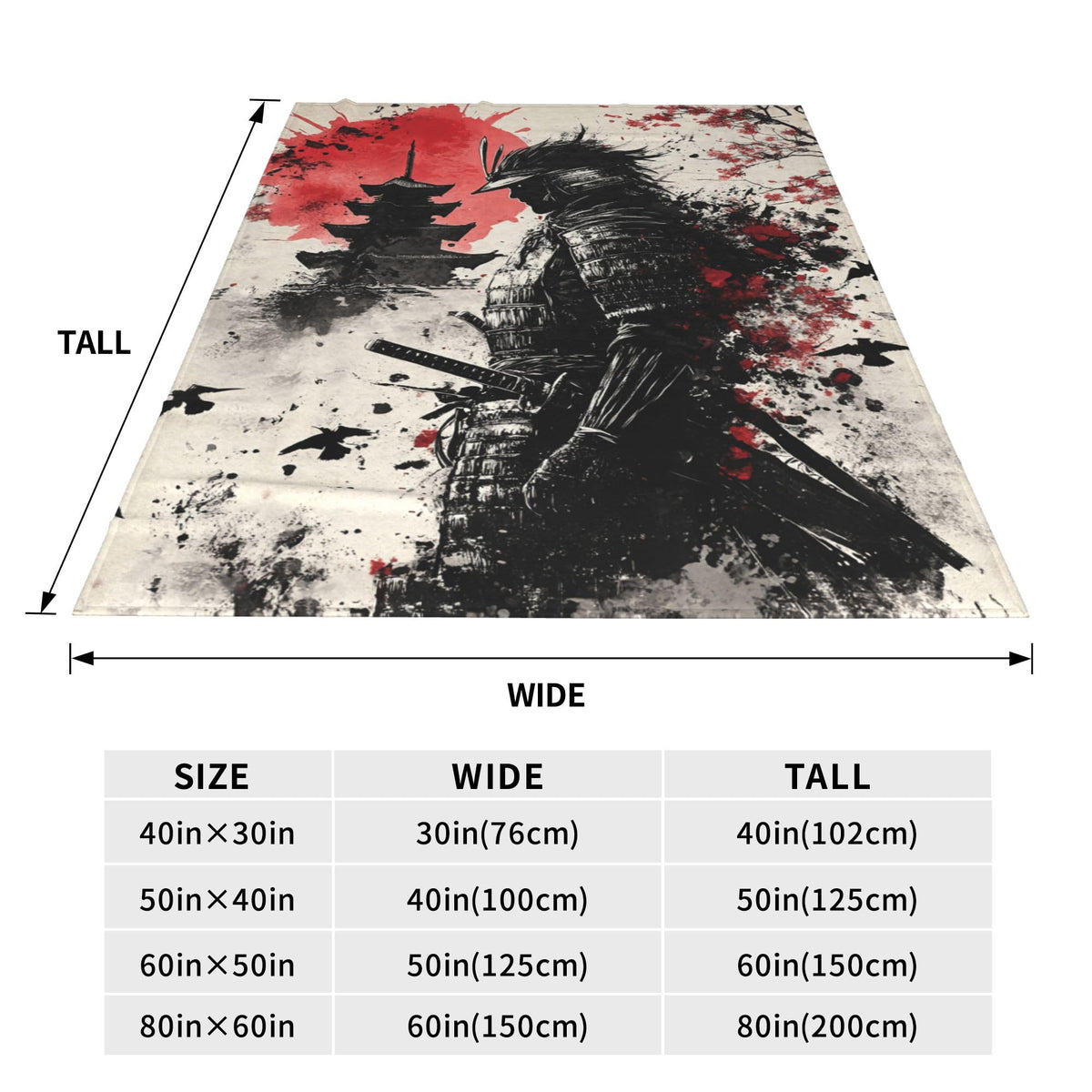 Samurai Fleece Throw Blanket Asian Warrior Gift Room Decor 30"x40" (Japanese Samurai / 30"X40")