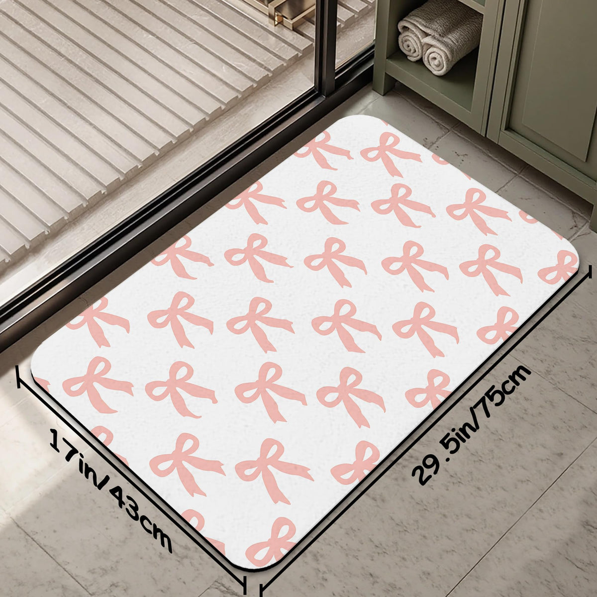 Pink Bow Fast Drying Absorbent Bathroom Mat (Pink Bow)