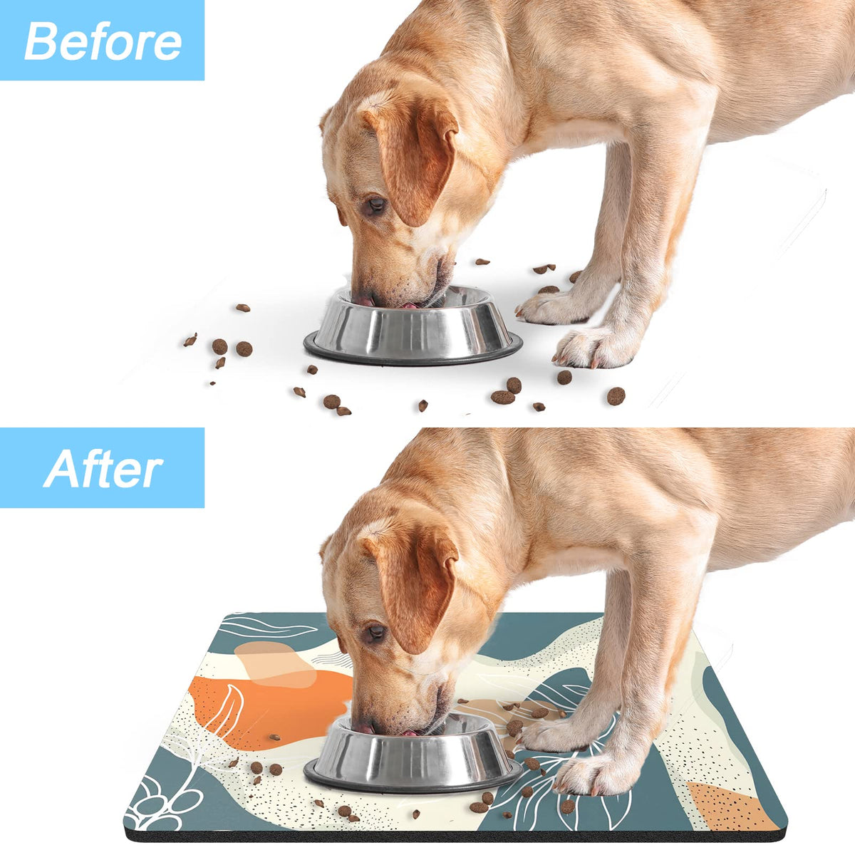 Dog Food Mat 12" x 19" Boho Absorbent Dog Cat Bowl Mat for Food and Water