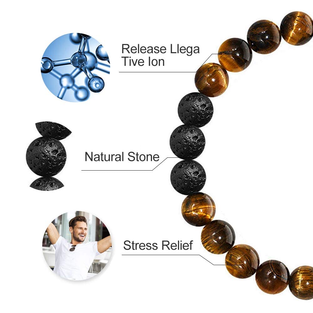 Bracelets for Men (" Tiger eye&Lava Rock Bracelets)