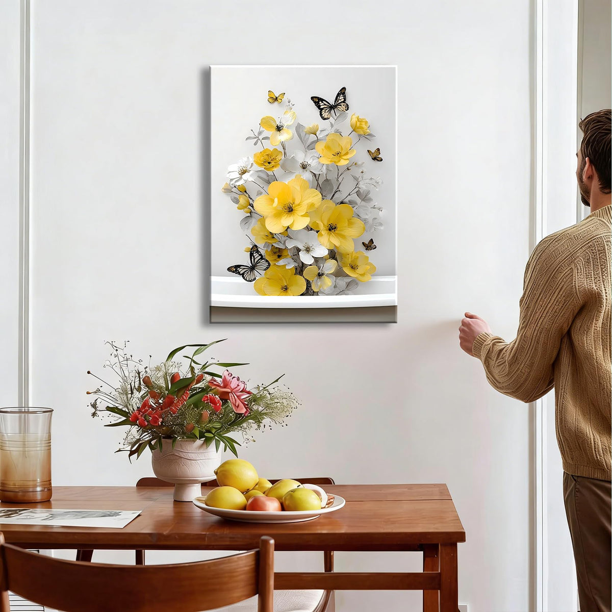 Framed Yellow Floral Canvas Wall Art for Bathroom Decor (Pictures18 / 12"L x 8"W)
