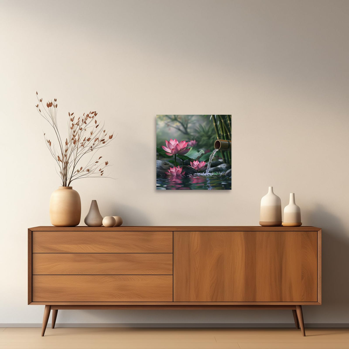 Zen Canvas Wall Art Lotus Flower Picture Prints Pink Water Lily Nature Spa Painting Spiritual Artwork for Meditation Room Decor Framed (Picture-1 / 20"L x 20"W)