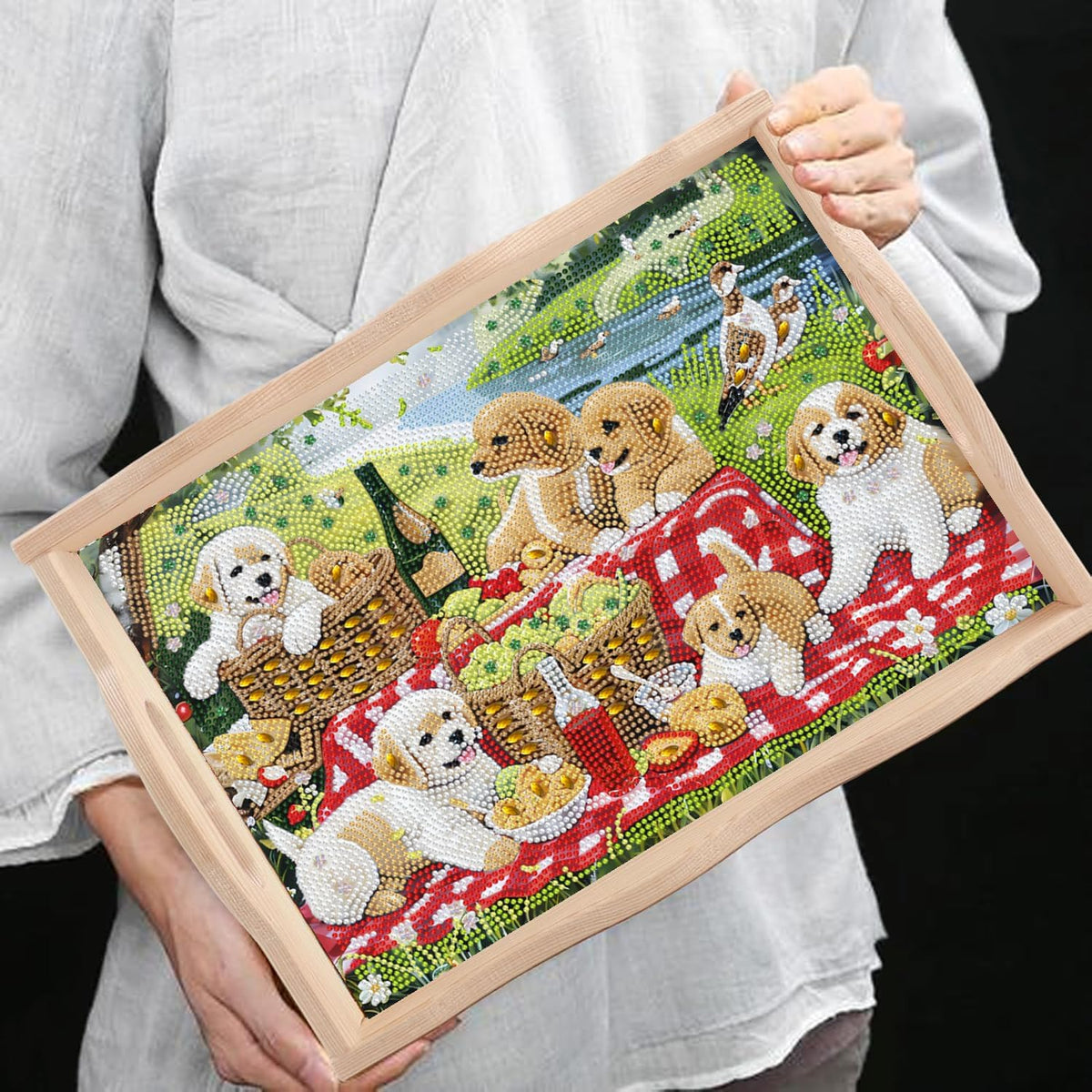 5D Dog Diamond Art Paintings Wooden Serving Trays with Handles (Dog Big)
