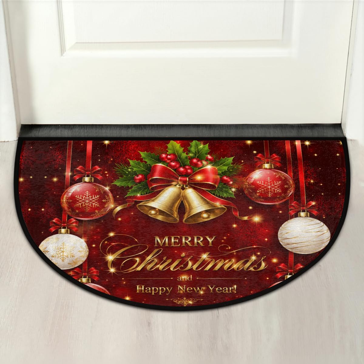 Half Round Doormat Washable Kitchen Semi Circle Rug xmas Bell Holly ball (G 04)