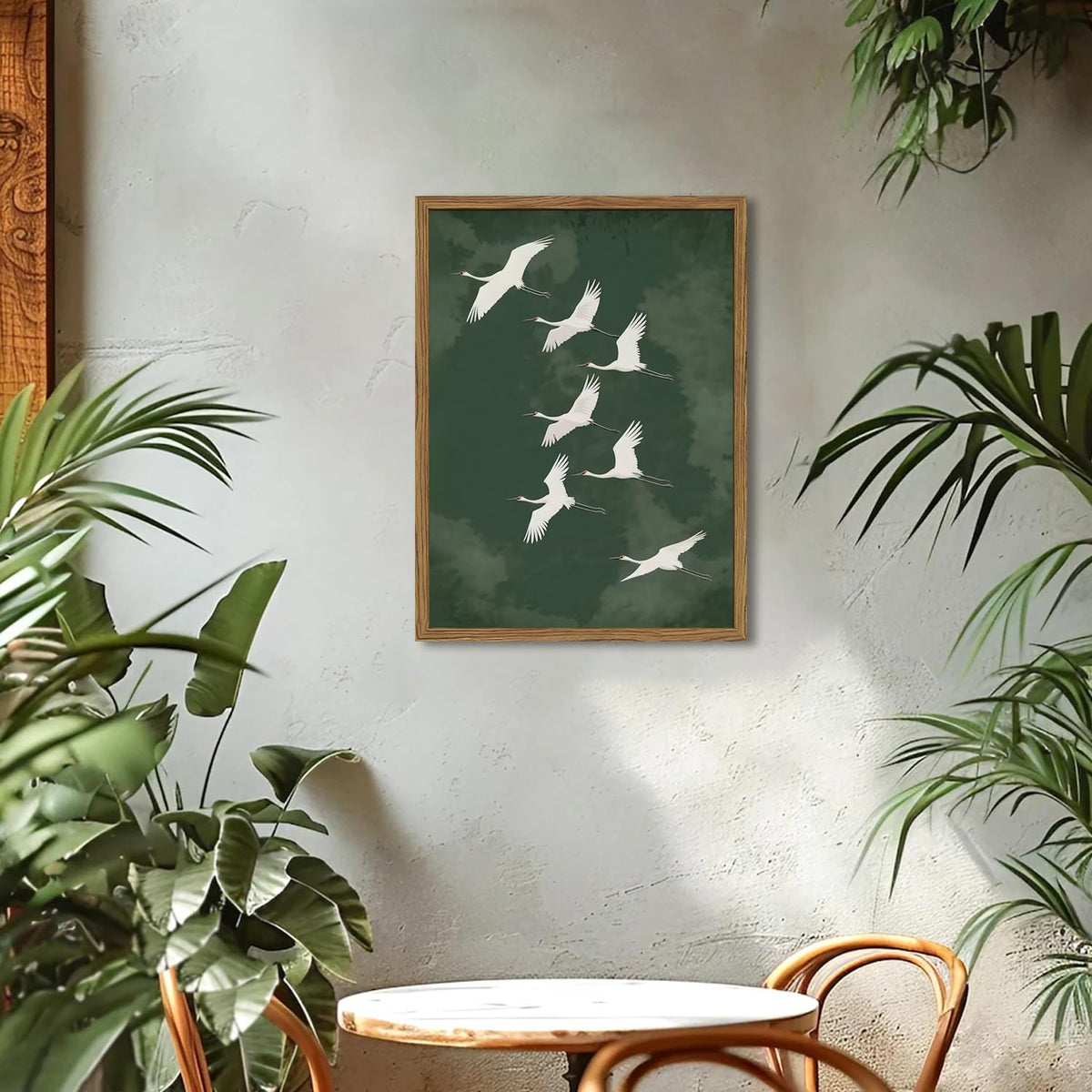 Framed Japanese Flying Cranes Wall Art (White / 24"L x 16"W)