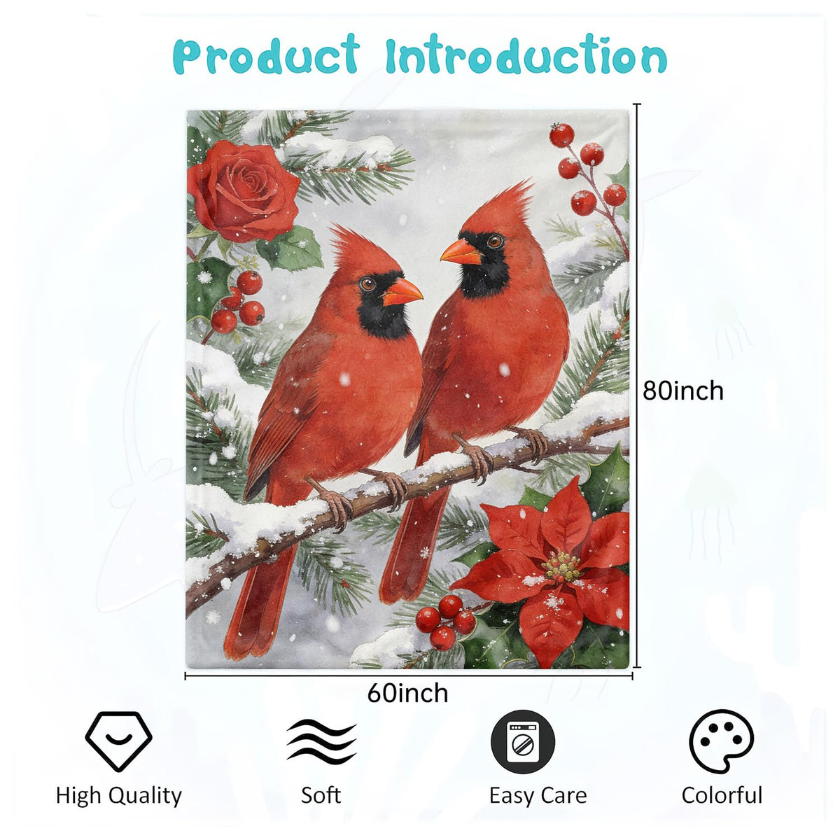 Cardinal Throw Blanket Vintage Christian Red Birds Cozy Flannel 60"X80" (Cardinals / 60"X80")