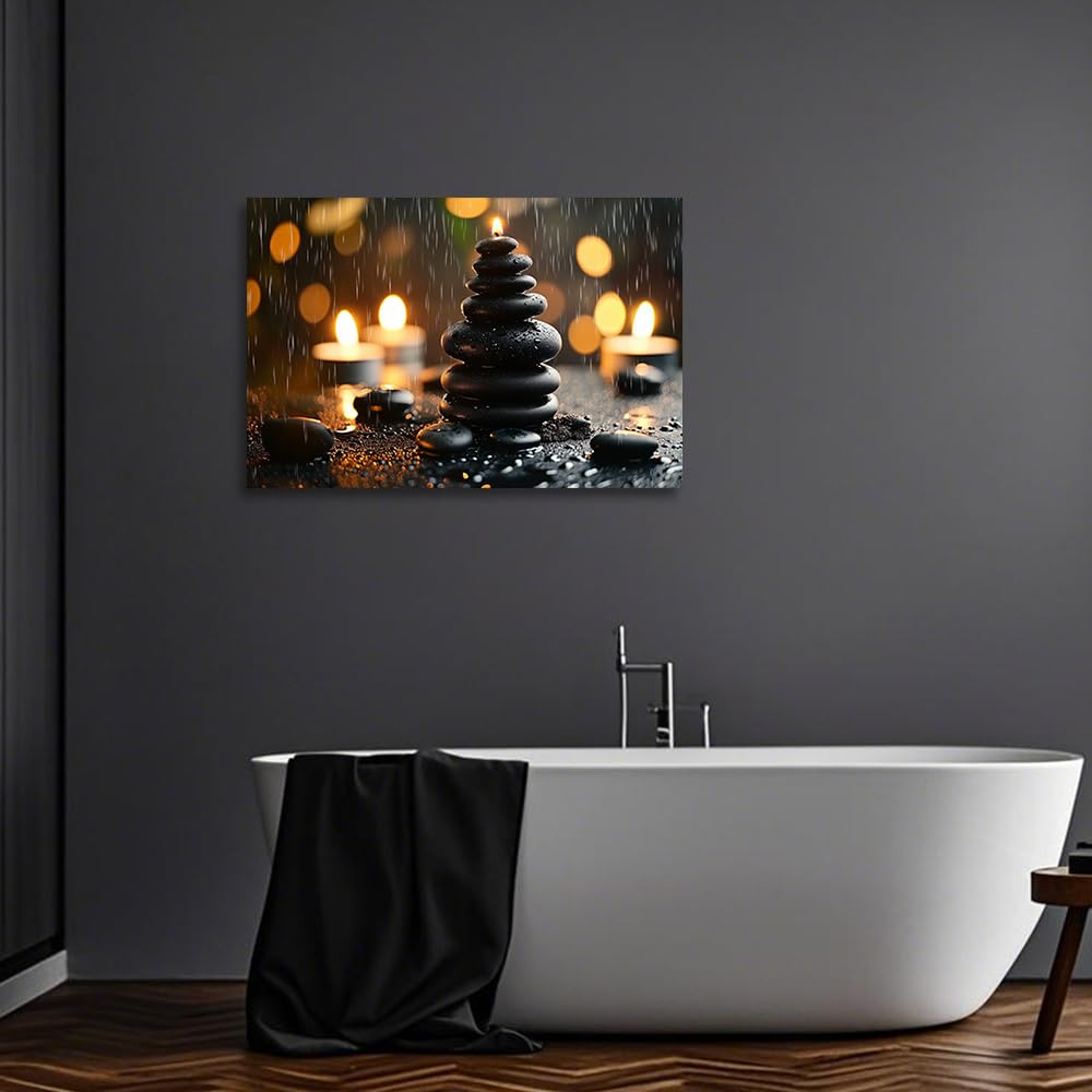 YMXHUANSH SPA Wall Art Decor Candles Canvas Print Orchids & Stones Zen Bathroom Artwork for Yoga Room Bedroom Massage Studio 24x36inch (Yellow / 24"x36")