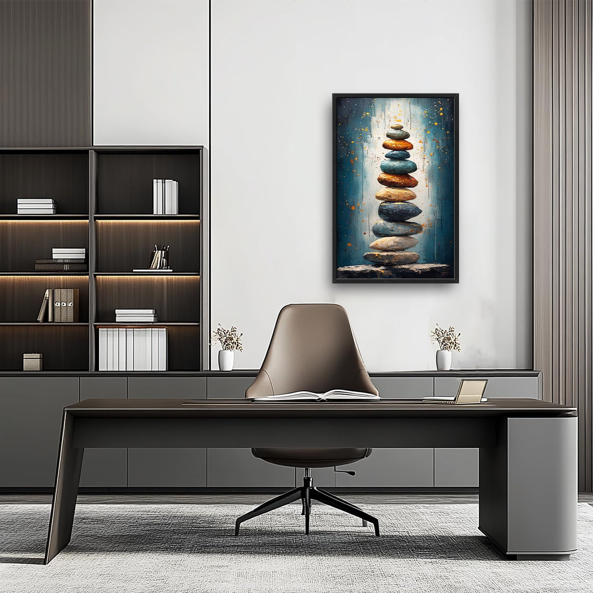 Stone Large Wall Art Meditation Spiritual Pictures Wall Decor Teal Canvas Stones Painting Modern Artwork Home Decoration for Spa Yoga Living Room Bathroom Bedroom Office Framed 36"x24" (Stone / 36"L x 24"W)