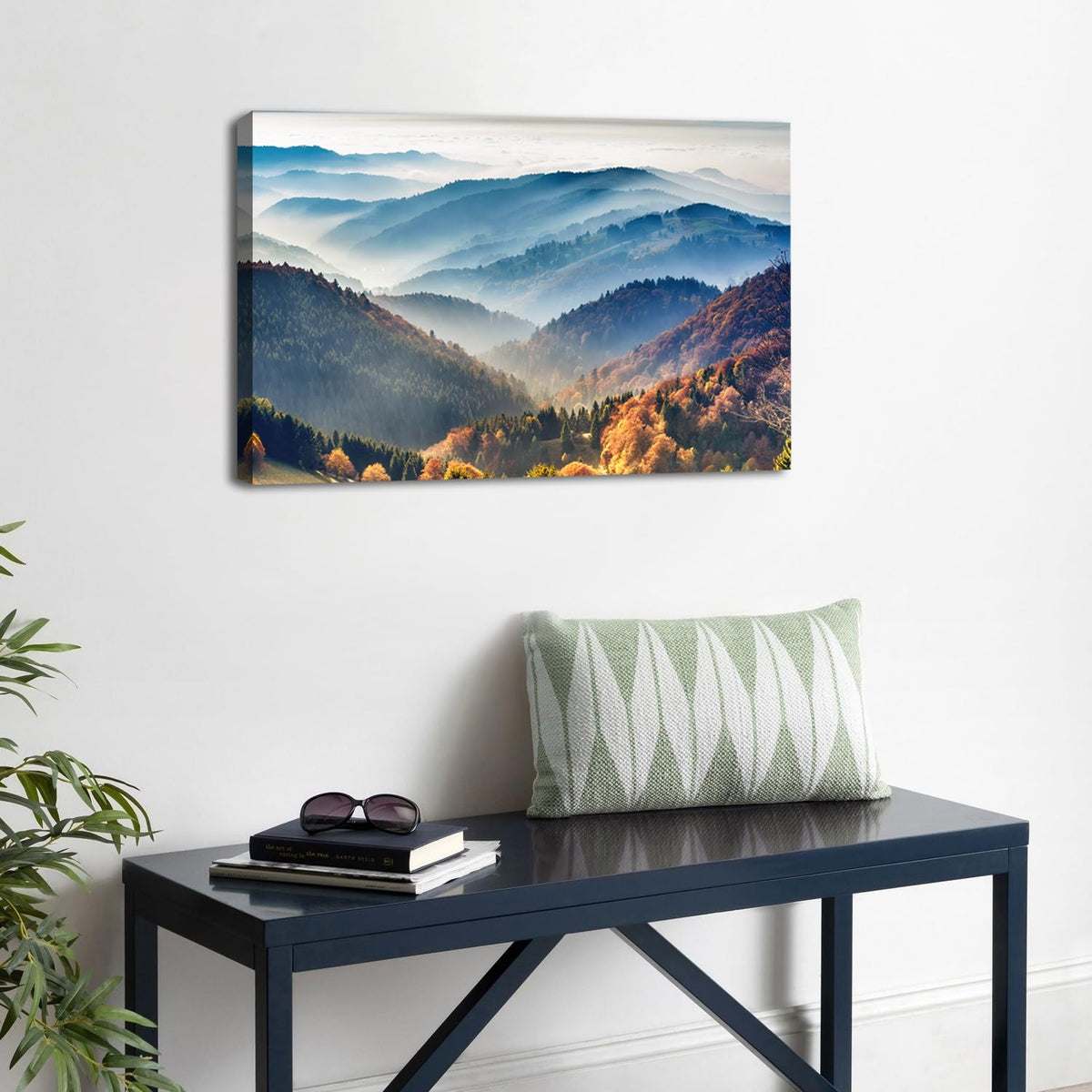 Foggy Mountain Wall Art Canvas Misty Forest Picture Wall Decor for Living Room Nature Landscape Painting Modern Artwork Framed American National Park Posters Bedroom Office Home Decorations 12x16 (16"L x 12"W / Great Smoky Mountain-1)