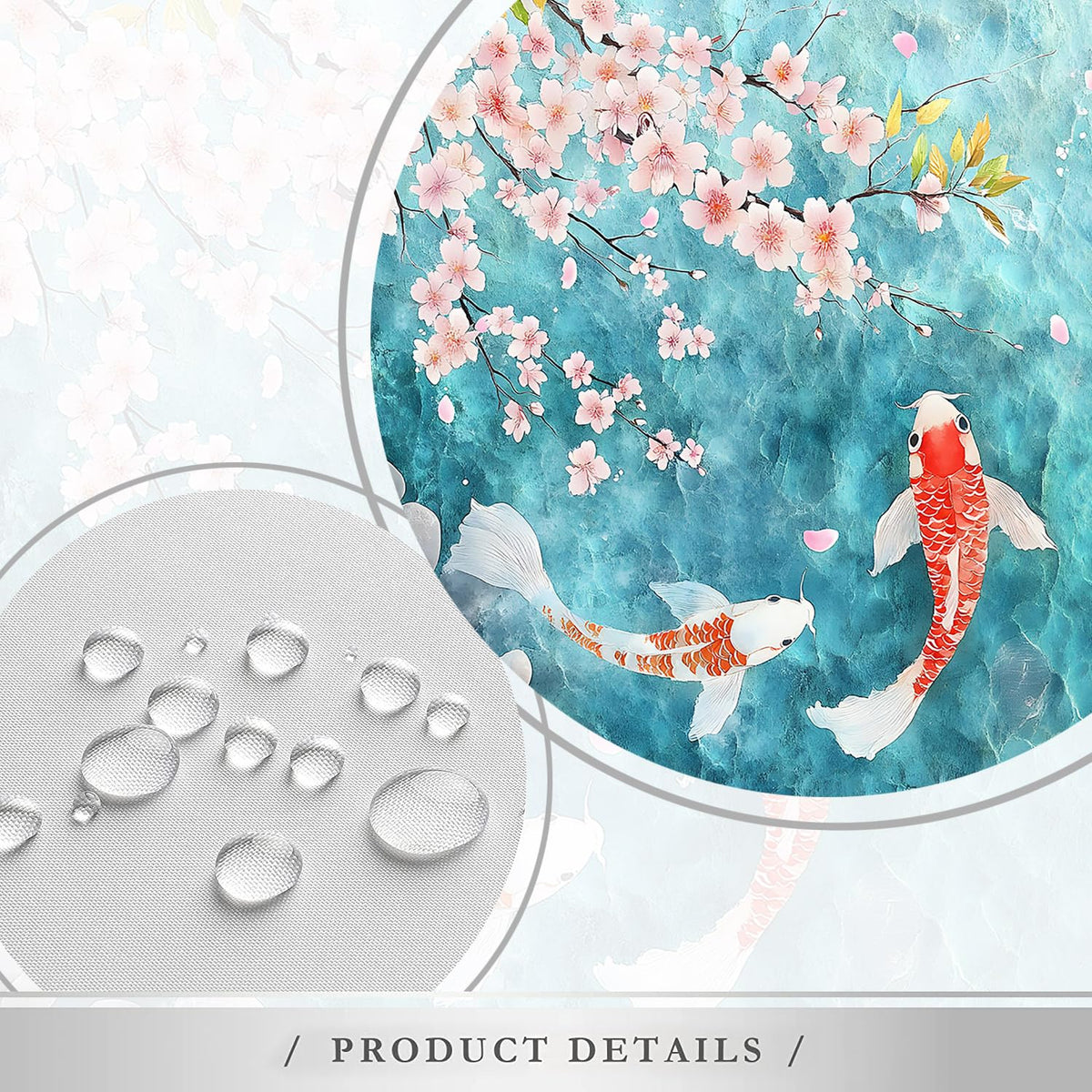Japanese Fish Shower Curtain Pink Cherry Blossom Asian Floral Blue Lake Animal Zen Garden Nature Abstract Art Bathroom Decor Set Polyester Fabric with Hooks 60X70 Inch (Blue Pink / 60.00" × 70.00" Inch)