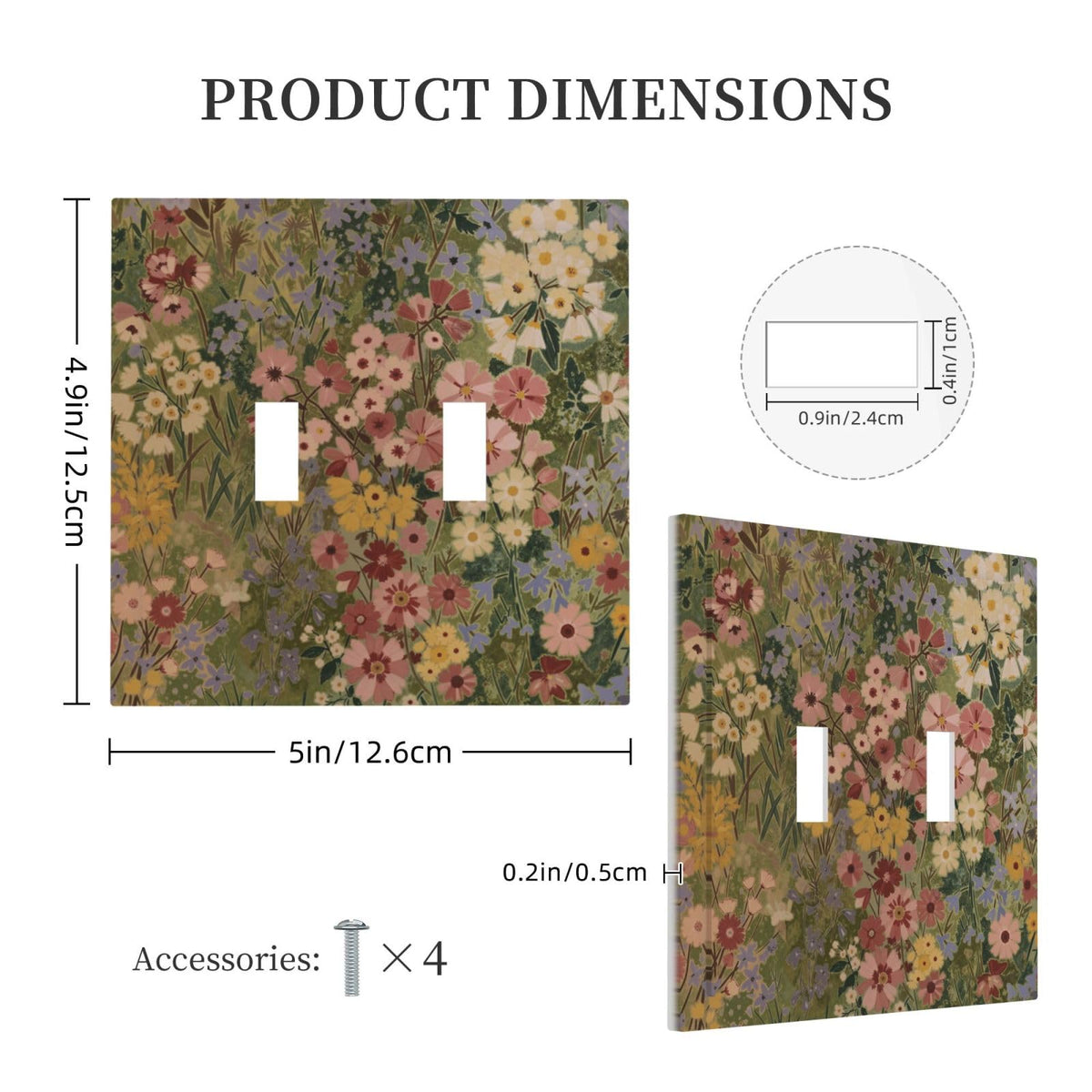 Rustic Colorful Floral Vintage Flower Decorative 2 Gang Double Toggle Outlet Light Switch Cover (Rustic Colorful Floral Vintage Flower / 2 Gang Toggle Mid)
