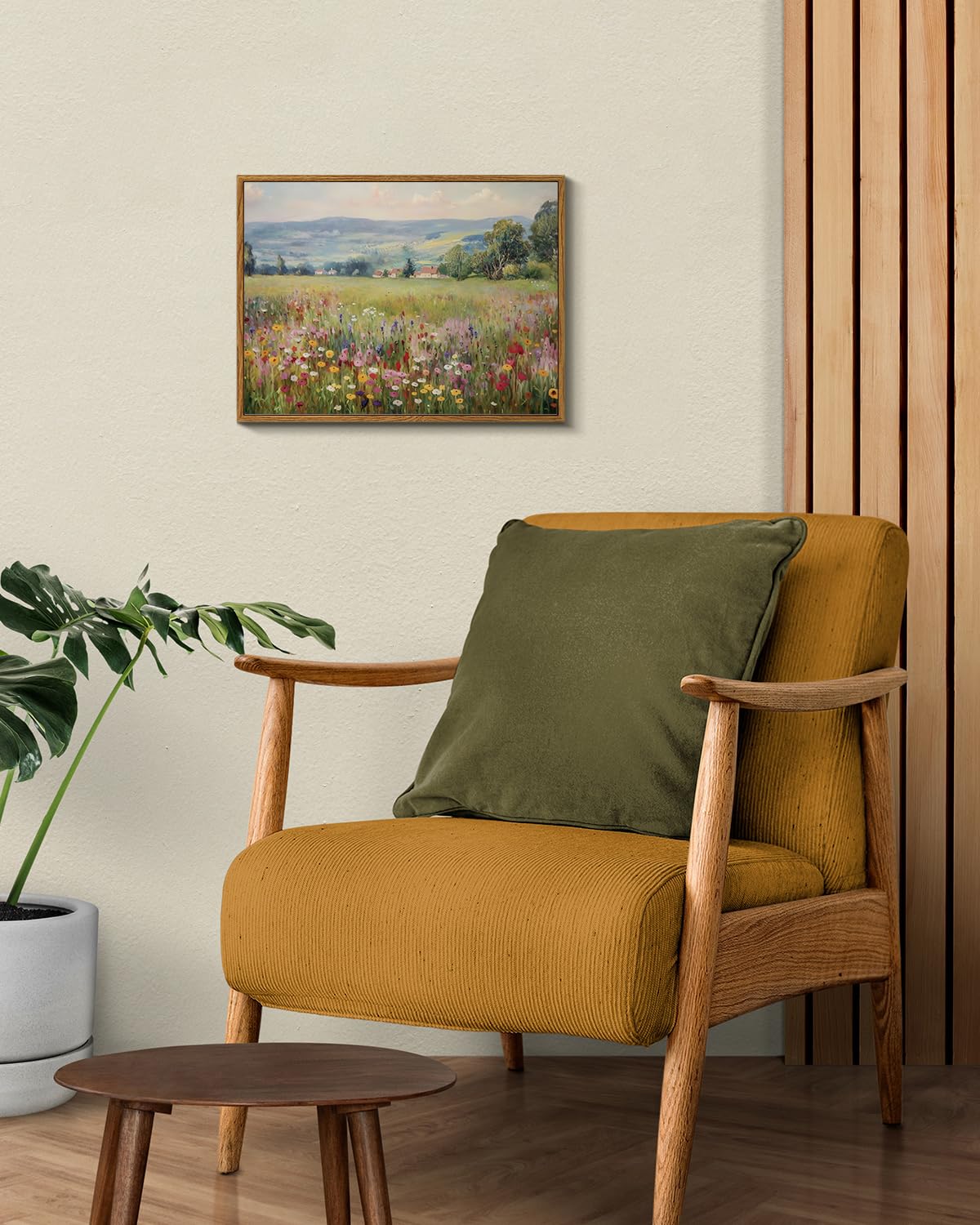 Vintage Floral Canvas Wall Art 12x16 Framed Countryside Landscape Wildflower Artwork (Starry / 16"L x 12"W)