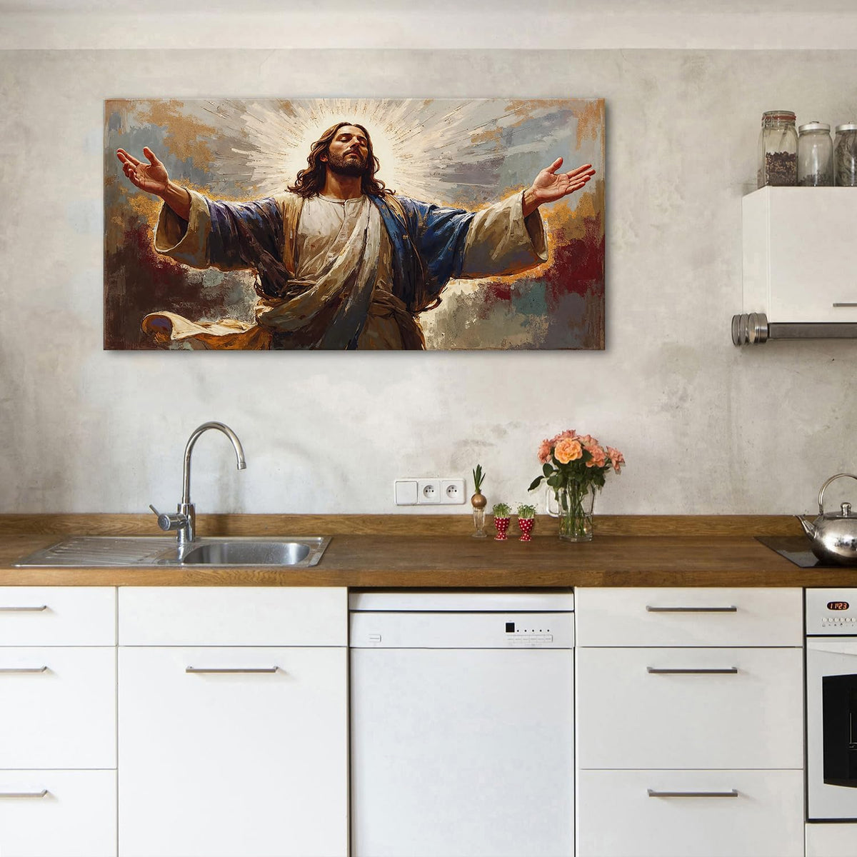 Vintage Jesus Wall Art Christian Wall Decor Large Living Room Home Decorations (48"L x 24"W / Holy God)