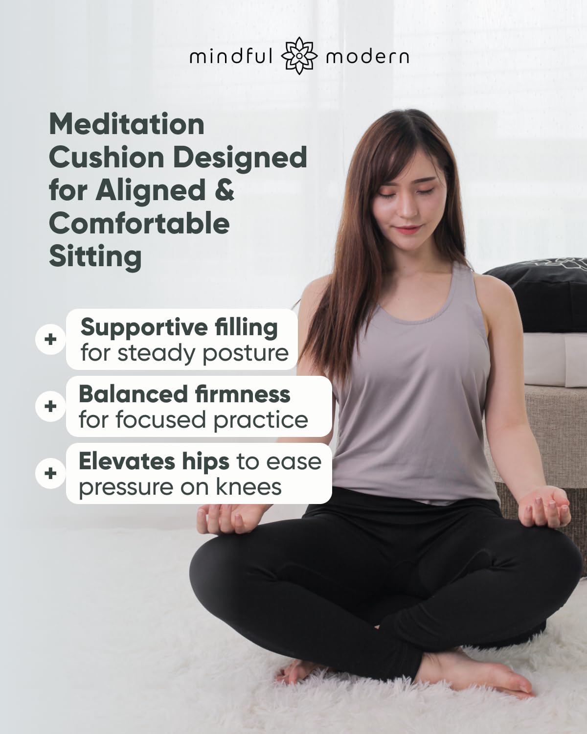 Mindful & Modern Large Meditation Cushion (Crescent - Black)