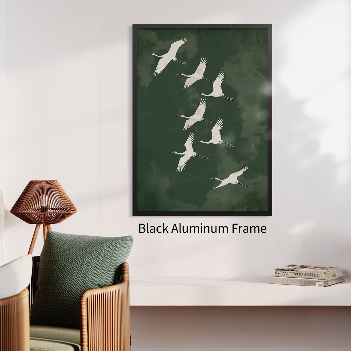 Japanese Flying Black Framed Wall Art Vintage Bird Pictures Decor Poster 24x36 inch Rustic Nature Animal Canvas Prints Minimalist Home Decor for Asian Style Living Room Bedroom Office Zen Ready to hang (Black Framed / Japanese Canvas / 36"L x 24"W)