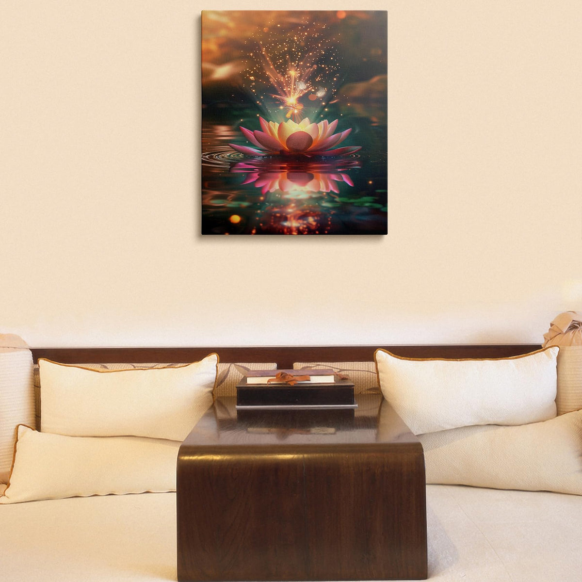 Lotus Flower Canvas Wall Art Framed Serene Botanical Spa Decor 16x24 Inch (Glowing Lotus / 24"L x 16"W)
