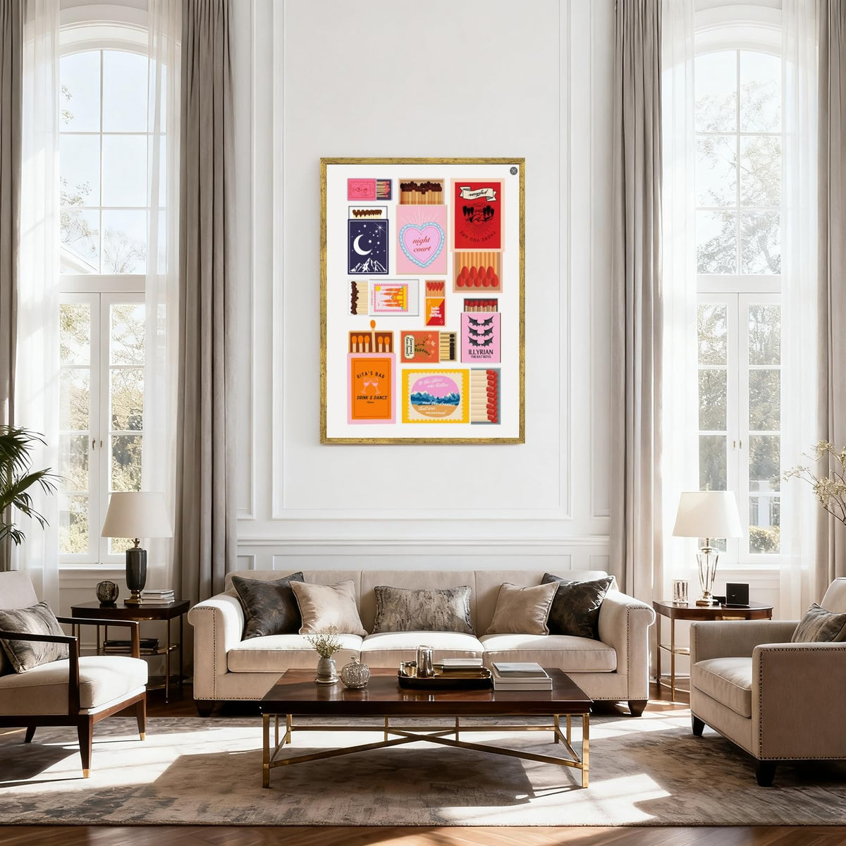 Gold Framed Colorful Matchbox Canvas Wall Art Vintage Minimalist Matchbox Poster Painting Print Gift Retro Western Cowboy Cowgirl Modern Quirky Quote Artwork Aesthetic for Home Bar Decor 20x30inch (20"L x 30"W / Matchbox - Gold Frame)
