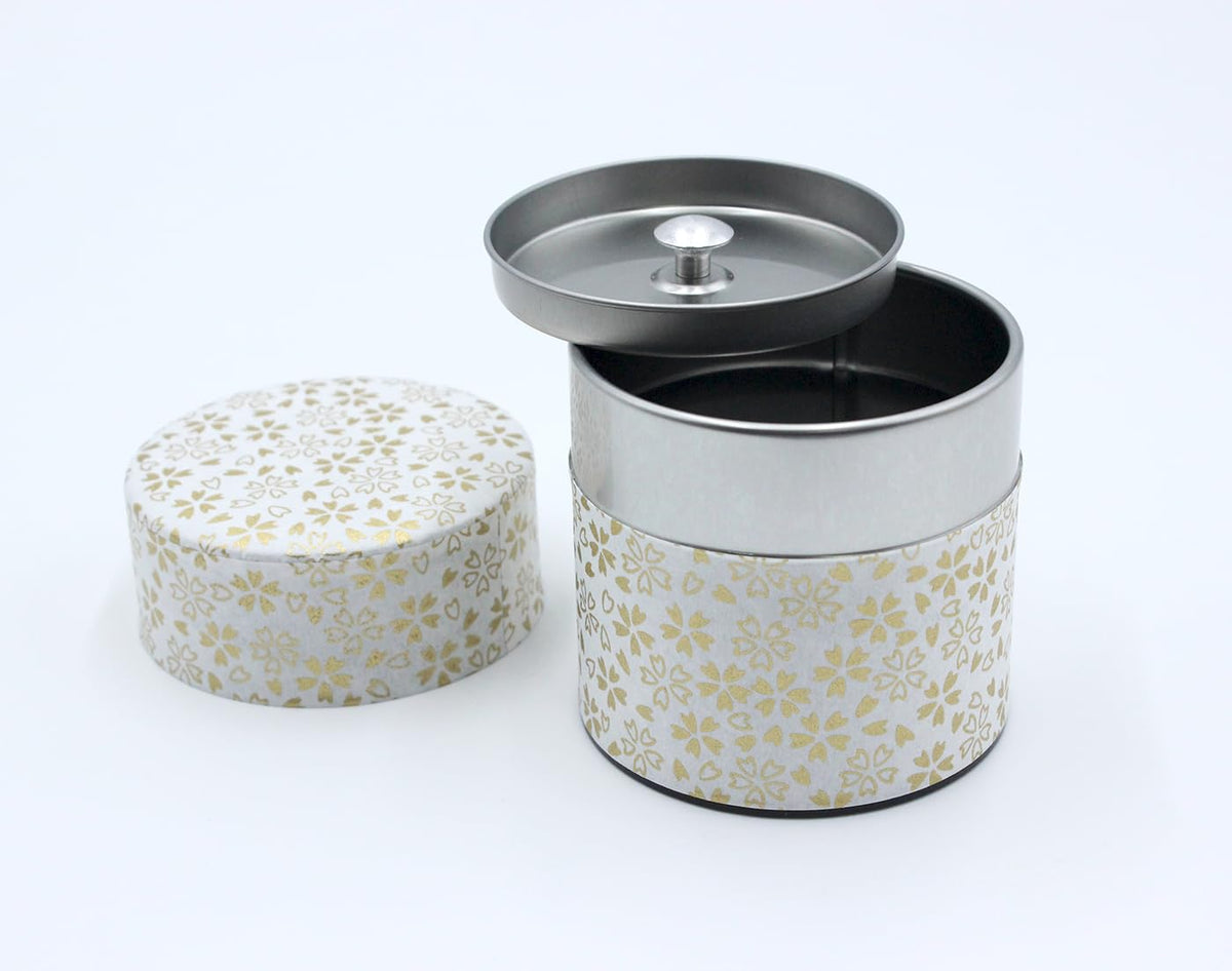 Japanese Pokkan Matcha Coffee Spice Tea Tin Canister Washi Paper Storage with Lid 7.05 oz Capacity (Kenran Hana,S)