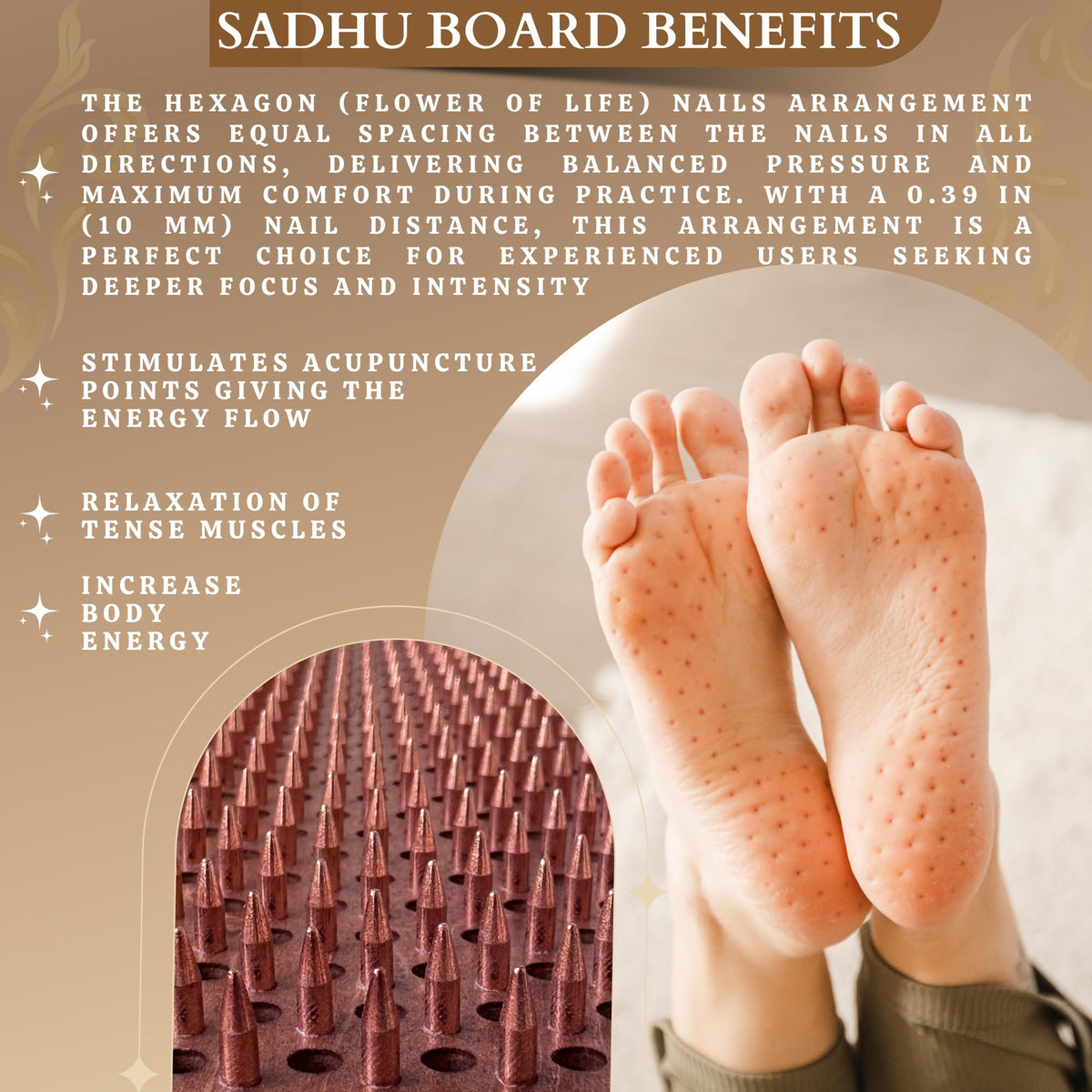 Sadhu Board Specially Crafted Copper Nails (Lotus Flower Brown)