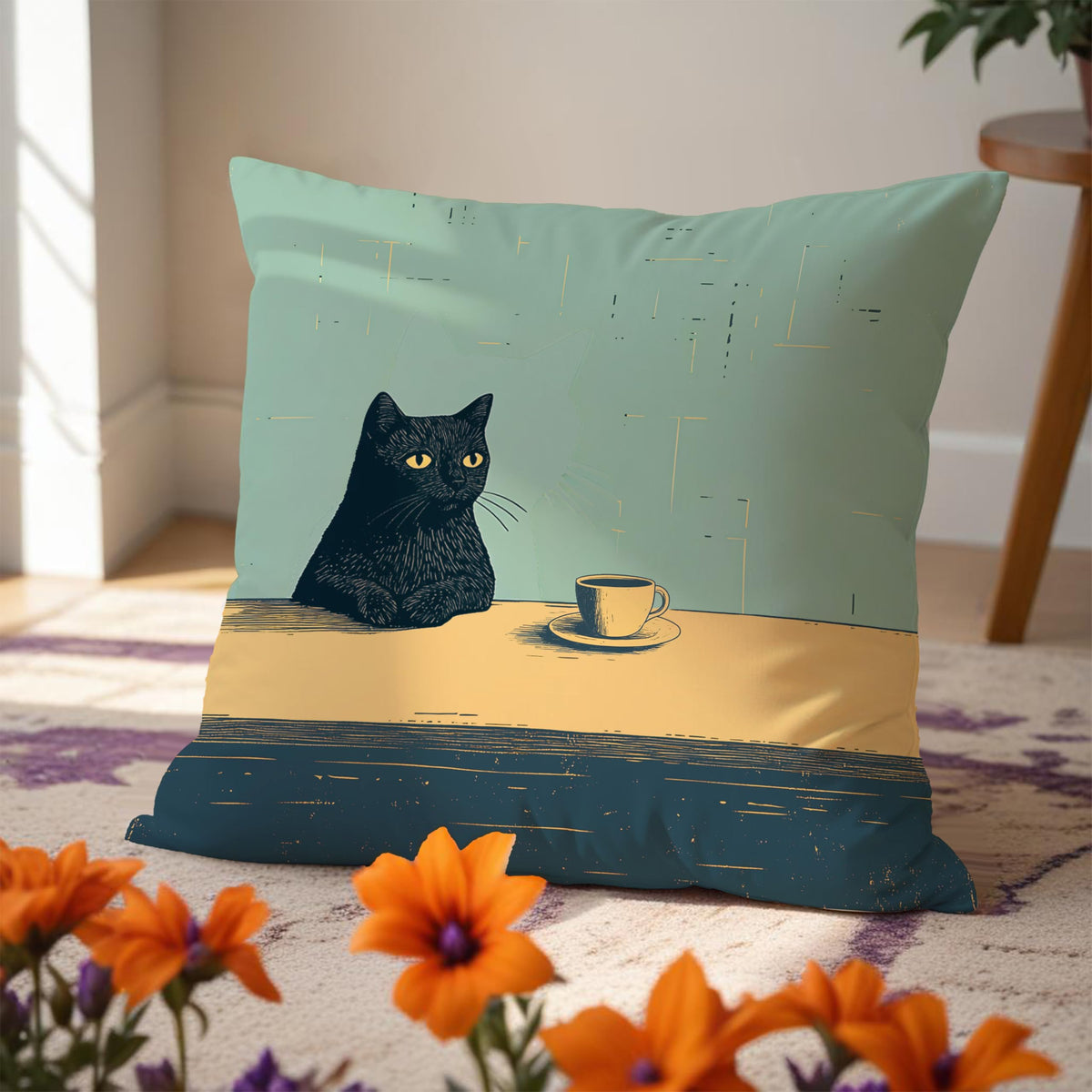 Black Cat Throw Pillow Covers 18x18 (Style01)