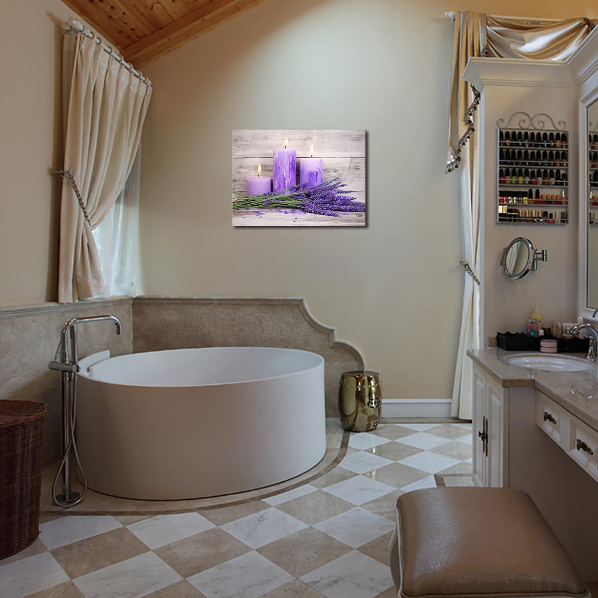 Purple Lavender Spa Bathroom Decor Purple Candles Lavender Flowers Pictures Wall Decor Zen Meditation Artwork for Living Room Bedroom Spa Room Decor (Artwork 01 / 24"L x 16"W)