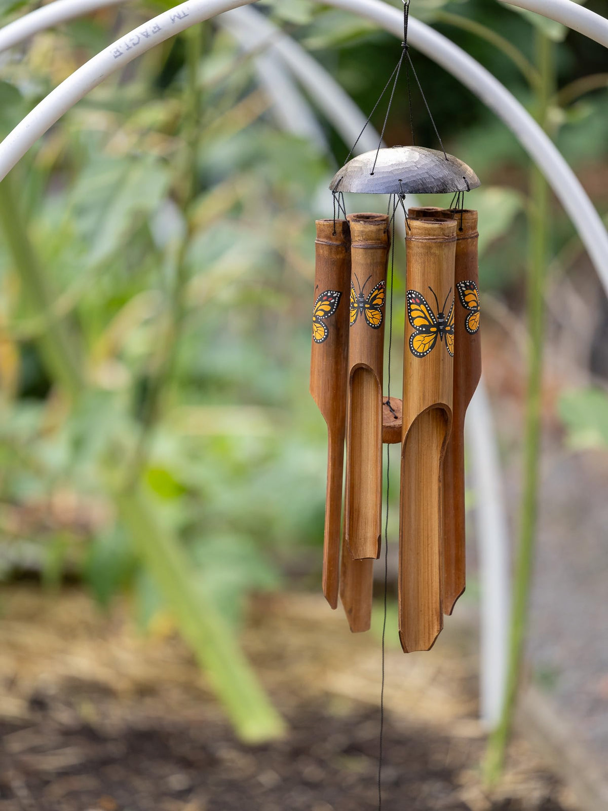 Monarch Butterfly Bamboo Wind Chime (Medium - 38" Overall Hanging Length)