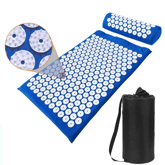 28.7" Acupressure Mat and Pillow Set with Carry Bag (Blue)