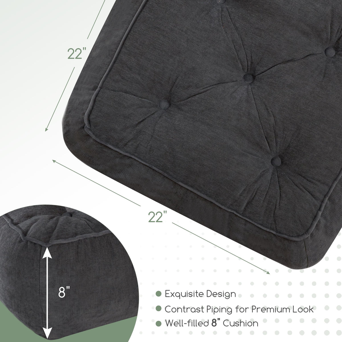 8" Extra Thick Floor Pillow Cushion for Adults (8" Thick(Pack of 2) / Square Dark Grey)