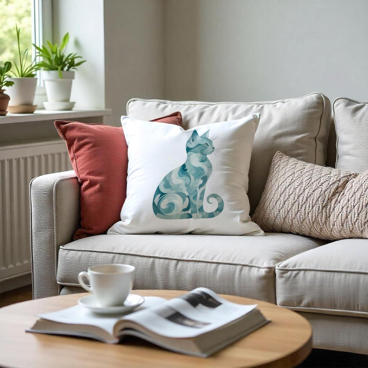 Abstract Blue Sea Cat Pillow Covers 18x18 (Style20)